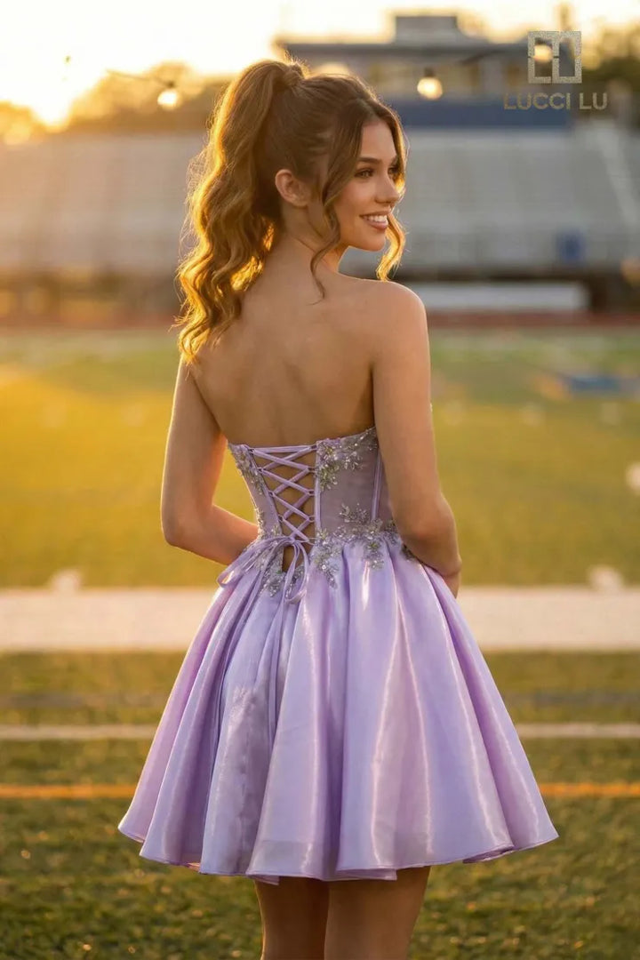 Lucci Lu 4266 Strapless Floral Homecoming Dress