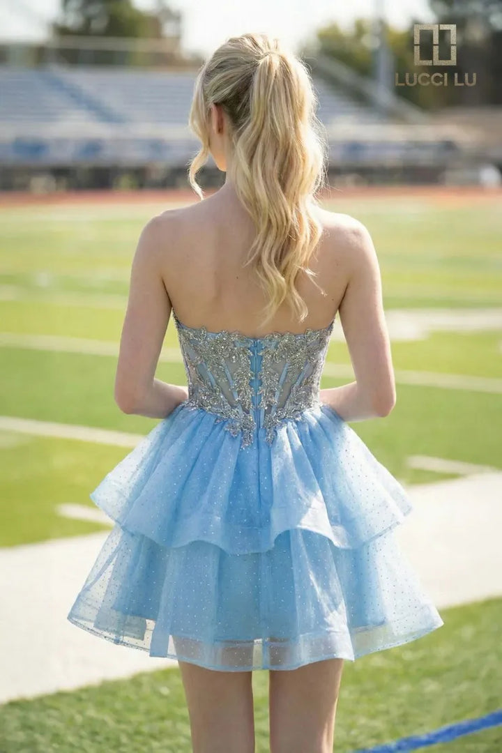 Lucci Lu 4278 Strapless Glitter Homecoming Dress