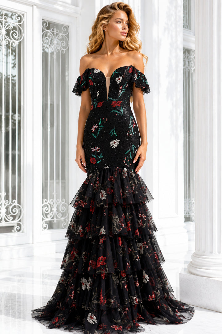 Jovani 43941 Off-the-Shoulder Flutter Sleeve Corset Evening Dress