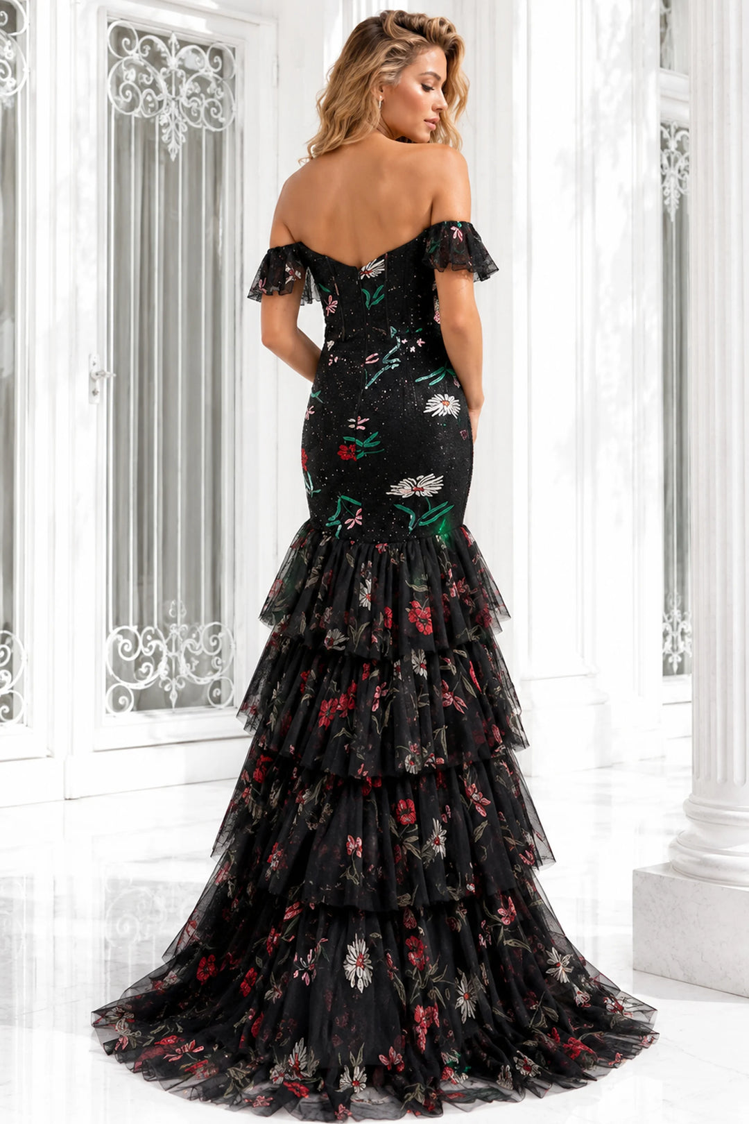 Jovani 43941 Off-the-Shoulder Flutter Sleeve Corset Evening Dress