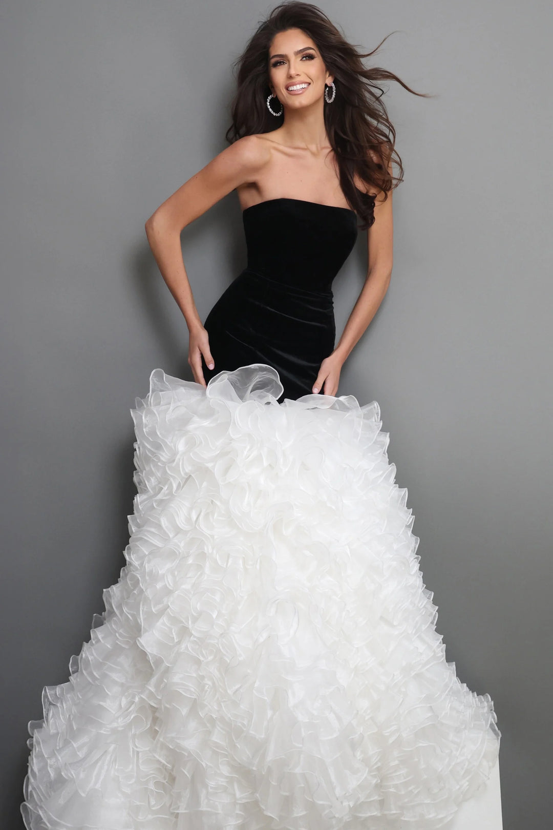 Jovani 45670 Strapless Mermaid Ruffle Pageant Dress