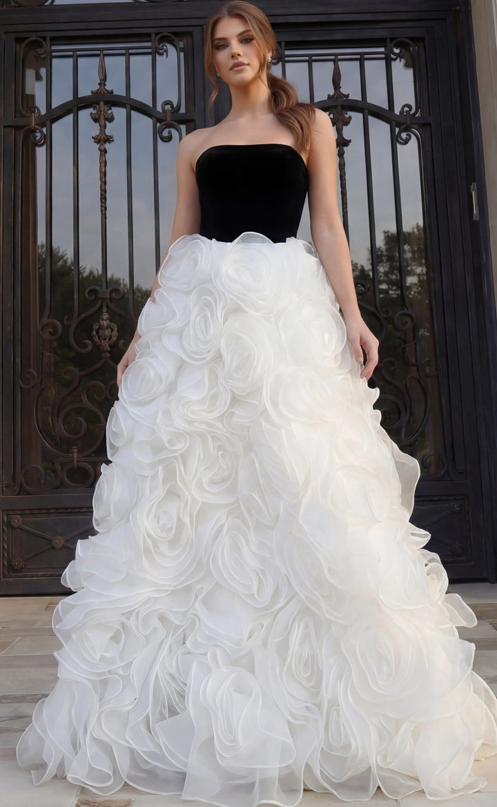 Jovani 45883 Strapless Gown With Sculpted Rosette Skirt