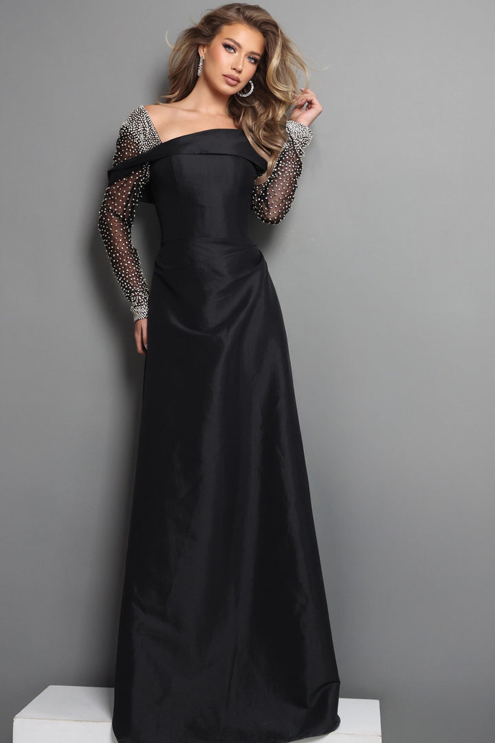 Jovani 46769 Off-Shoulder Long Sleeve Beaded Evening Dress
