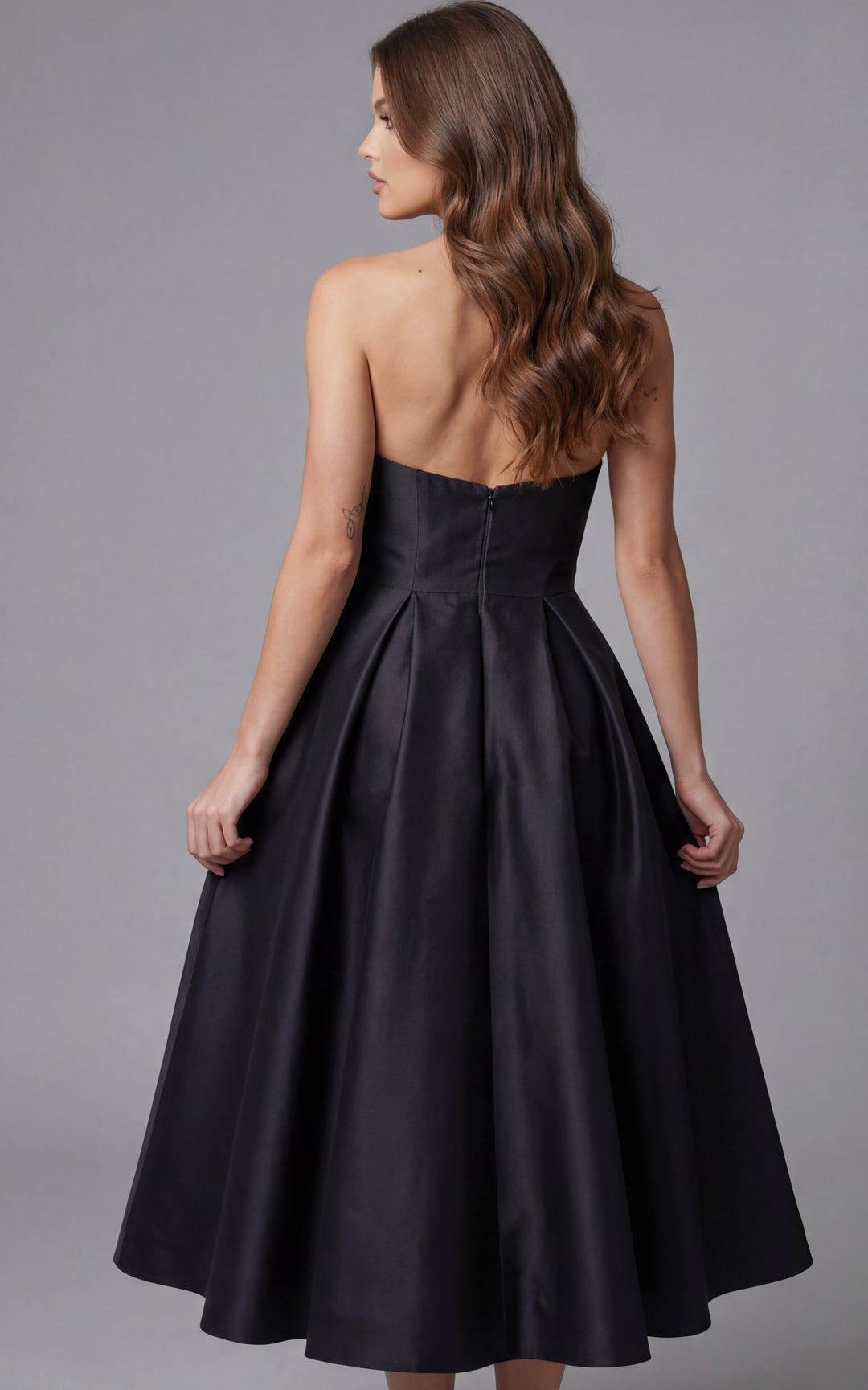 Jovani 47595 Strapless Bow Waist Midi Cocktail Dress