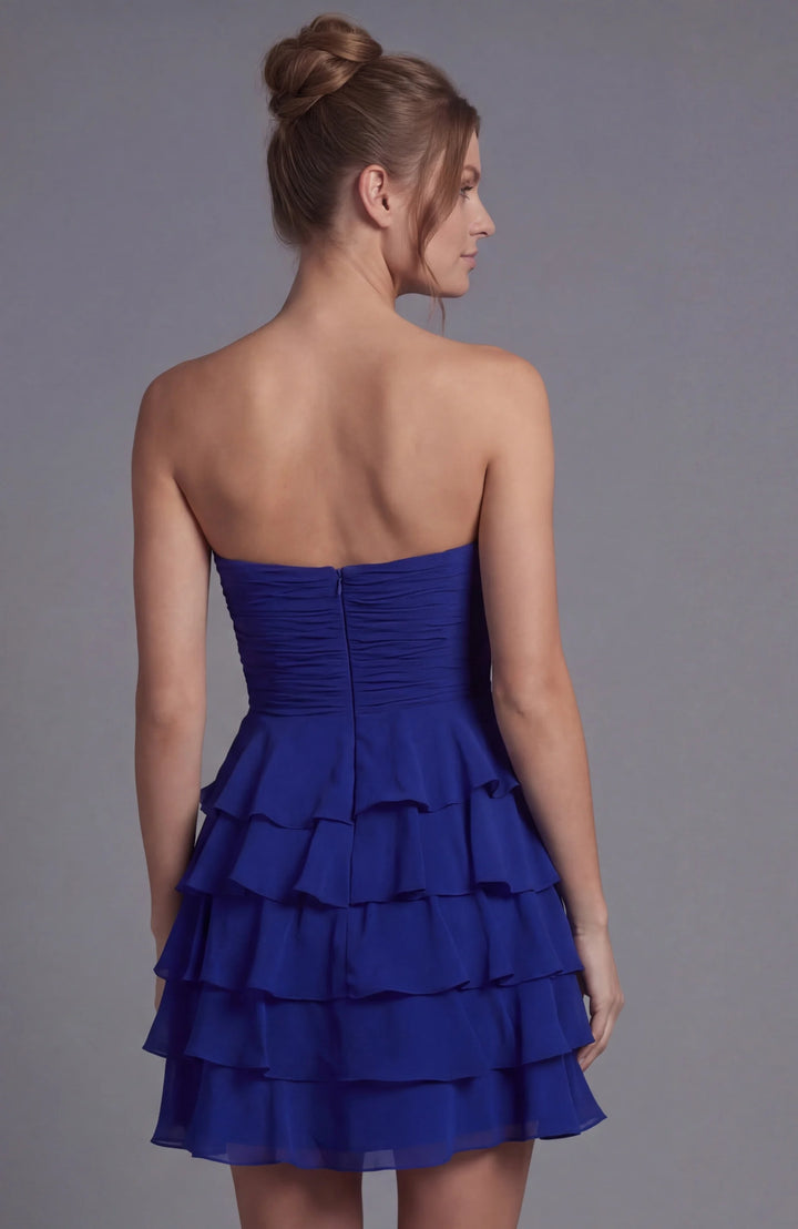Jovani 47899 Strapless Tiered Mini Dress with Cut Outs - FOSTANI.com