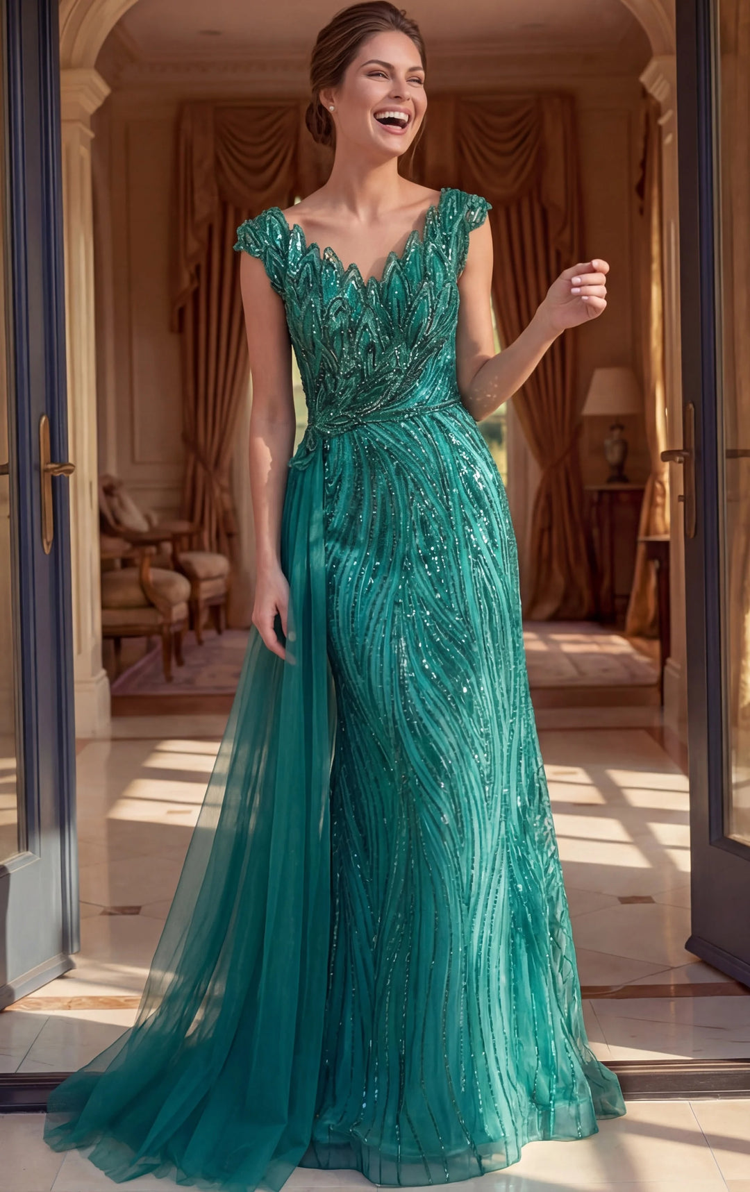 Jovani 48413 Beaded V Neck Sheath Gown - FOSTANI.com