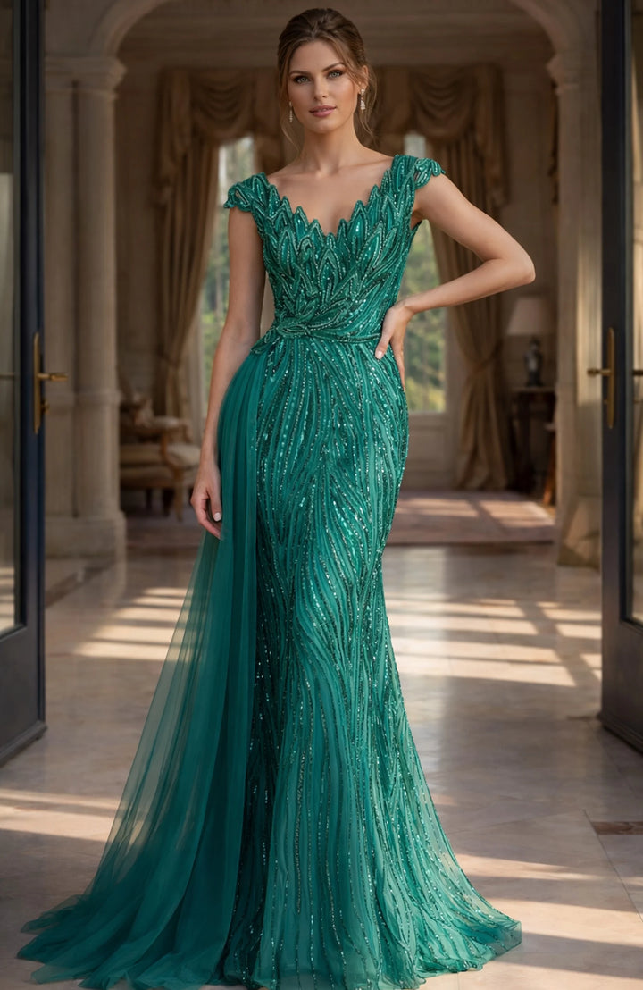 Jovani 48413 Beaded V Neck Sheath Gown - FOSTANI.com