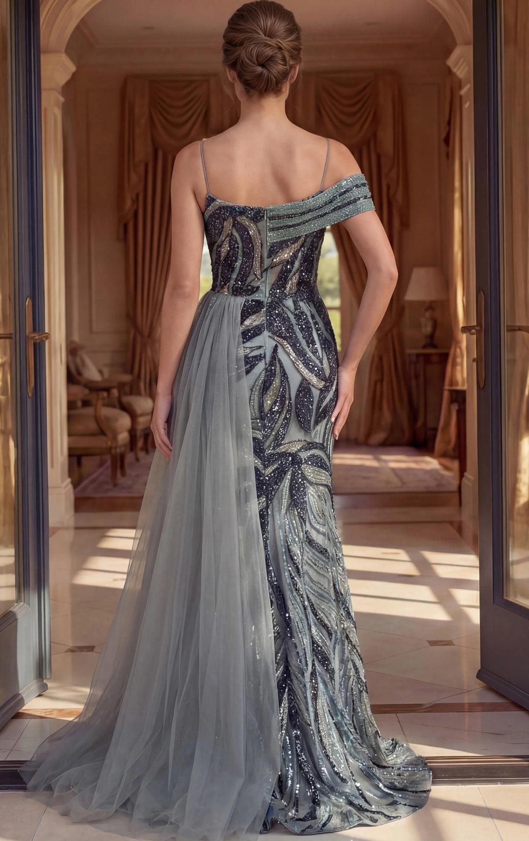 Jovani 48419 Beaded Off Shoulder A Line Tulle Gown - FOSTANI.com