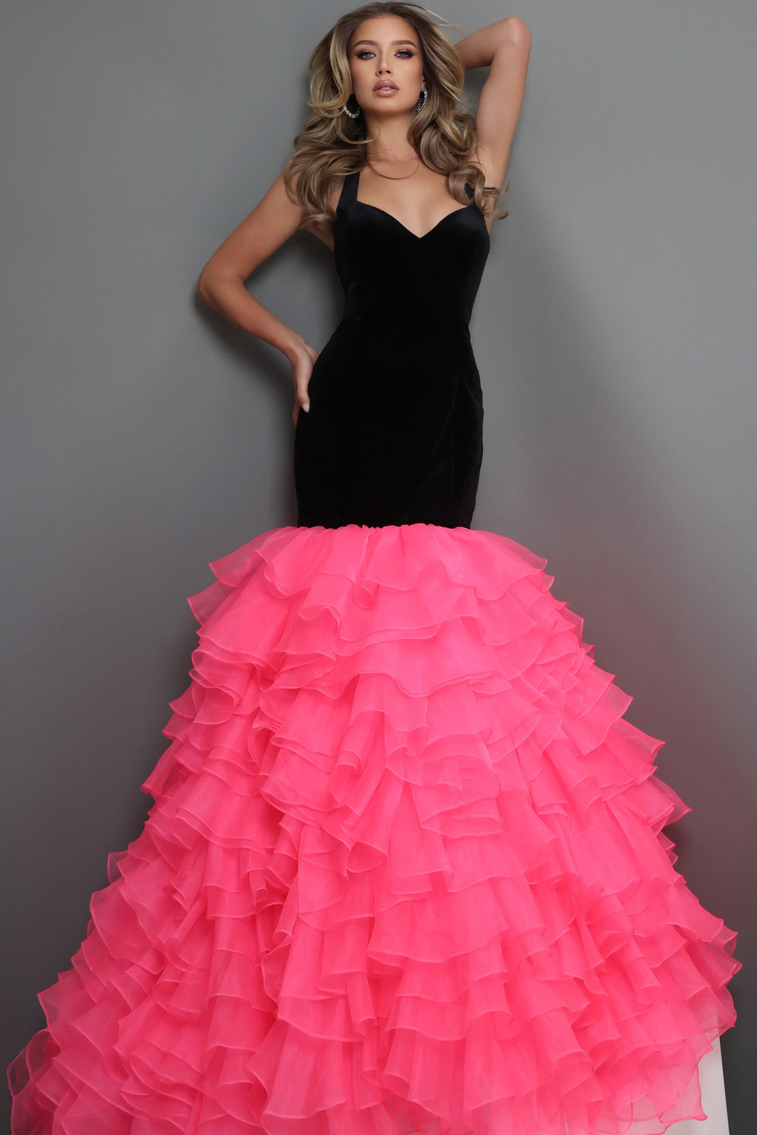 Jovani 48448 Velvet Halter Sweetheart Mermaid Evening Dress