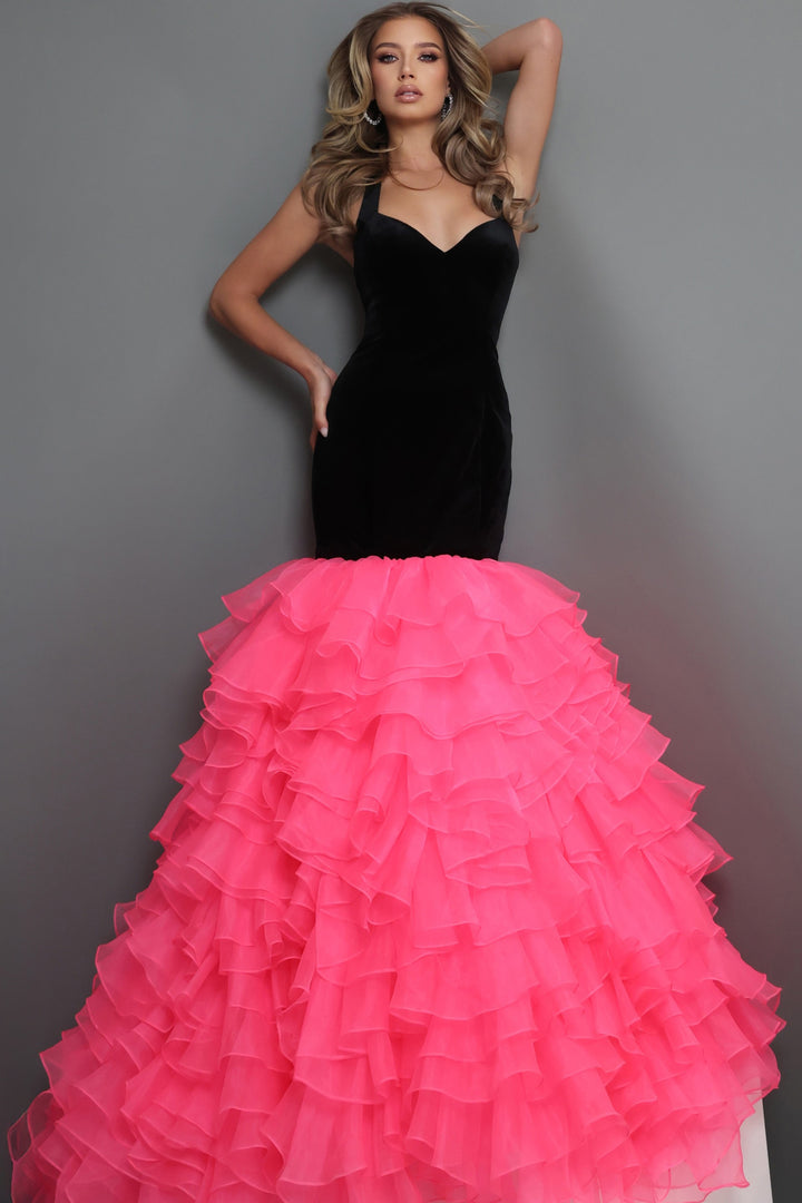 Jovani 48448 Velvet Halter Sweetheart Mermaid Evening Dress