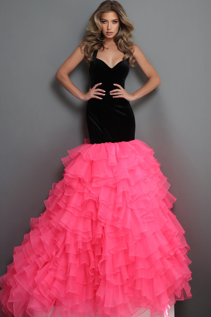 Jovani 48448 Velvet Halter Sweetheart Mermaid Evening Dress