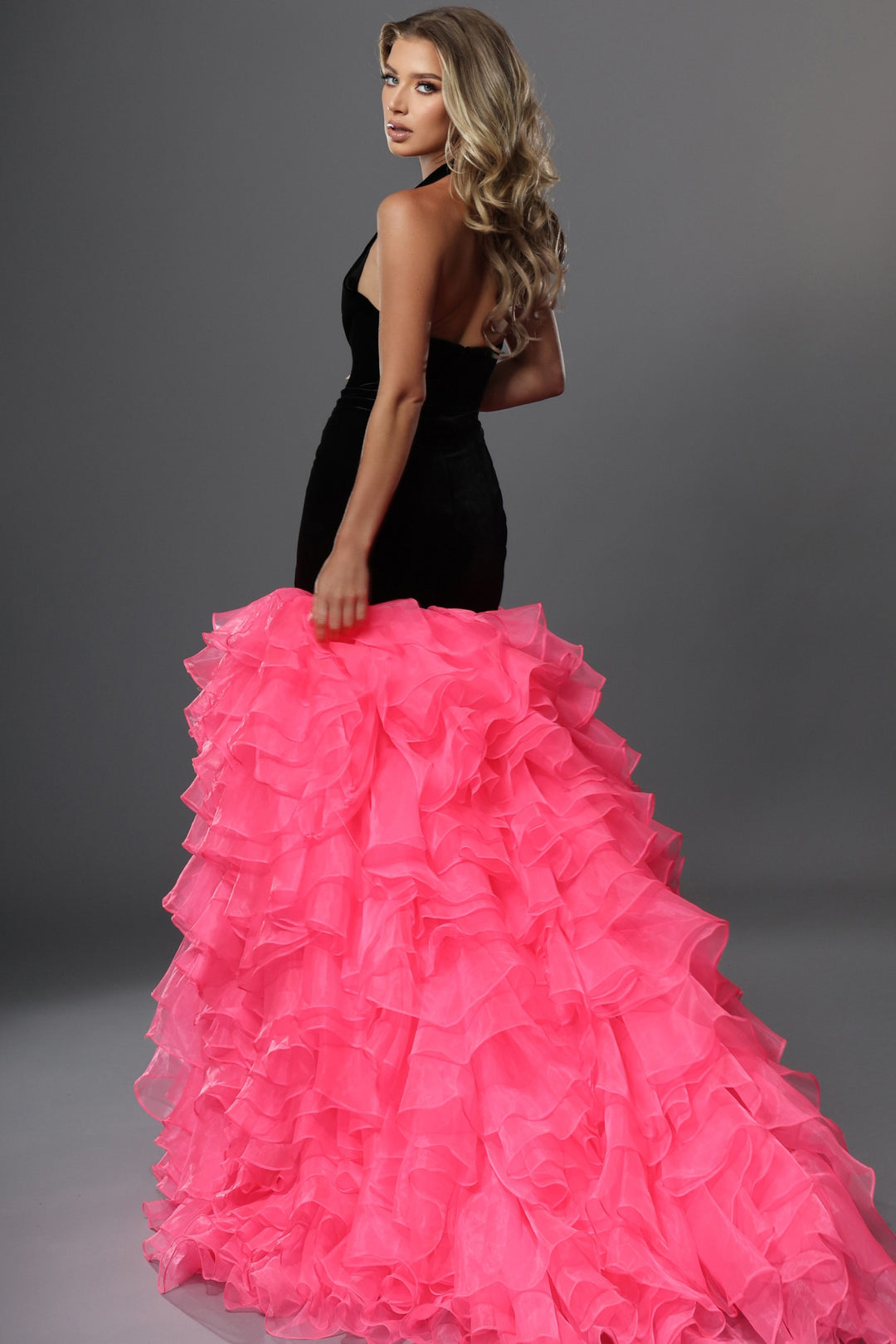 Jovani 48448 Velvet Halter Sweetheart Mermaid Evening Dress