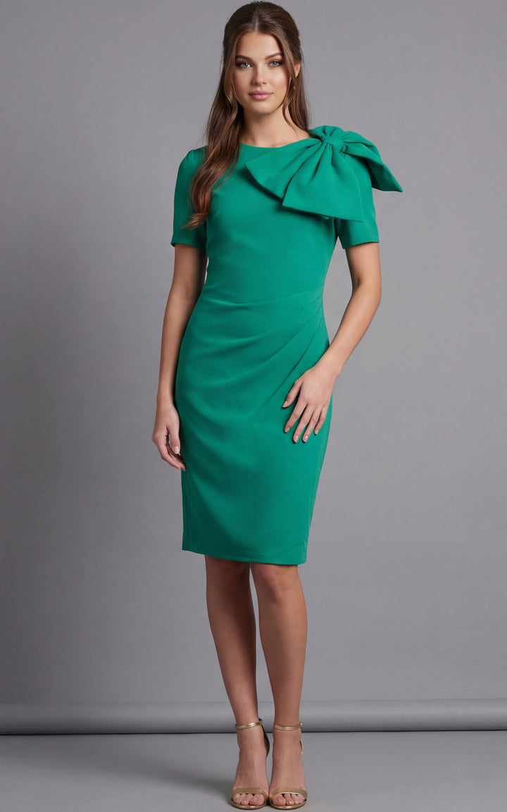 Jovani 48943 Bow Shoulder Short Sleeve Fitted Cocktail Dress
