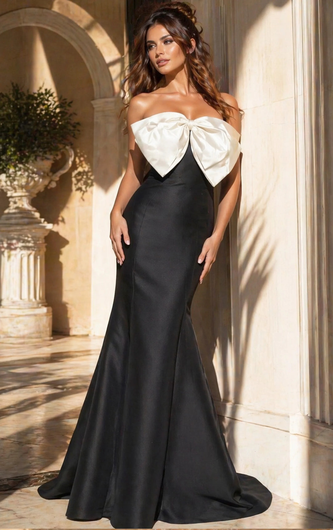 Jovani 49078 Black Strapless Evening Gown with Statement Bow Detail - FOSTANI.com