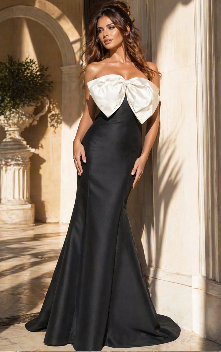 Jovani 49078 Black Strapless Evening Gown with Statement Bow Detail - FOSTANI.com