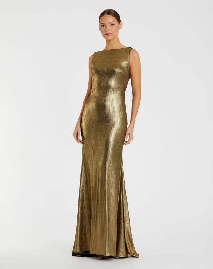 Mac Duggal 9949087P Petite Metallic Jersey Cowl Back Column Gown