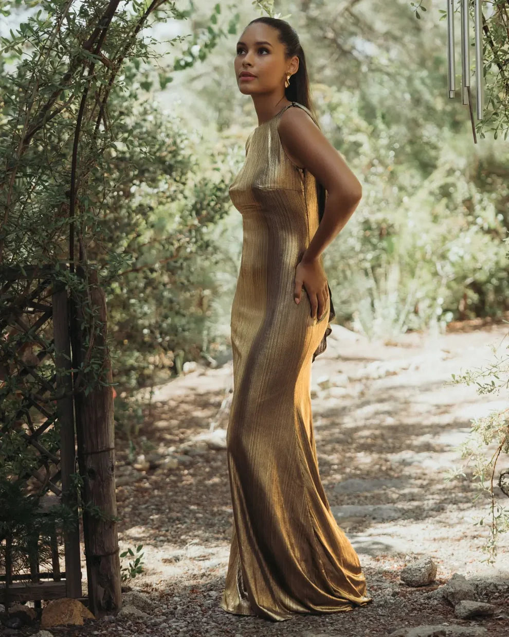Mac Duggal 9949087P Petite Metallic Jersey Cowl Back Column Gown