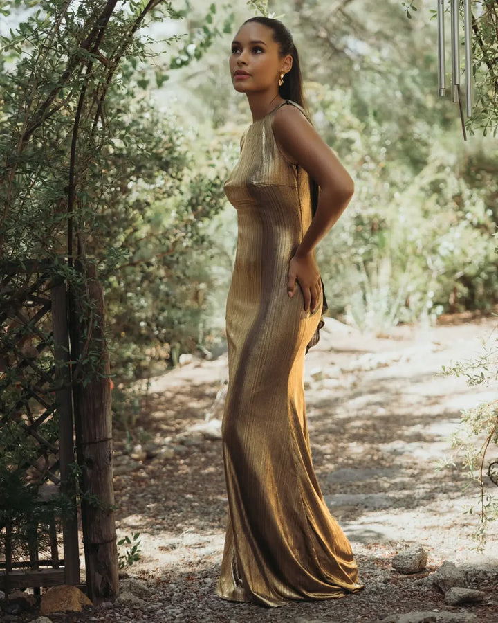 Mac Duggal 9949087P Petite Metallic Jersey Cowl Back Column Gown