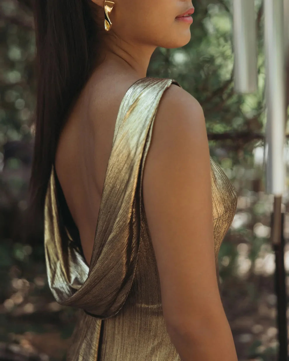 Mac Duggal 9949087P Petite Metallic Jersey Cowl Back Column Gown