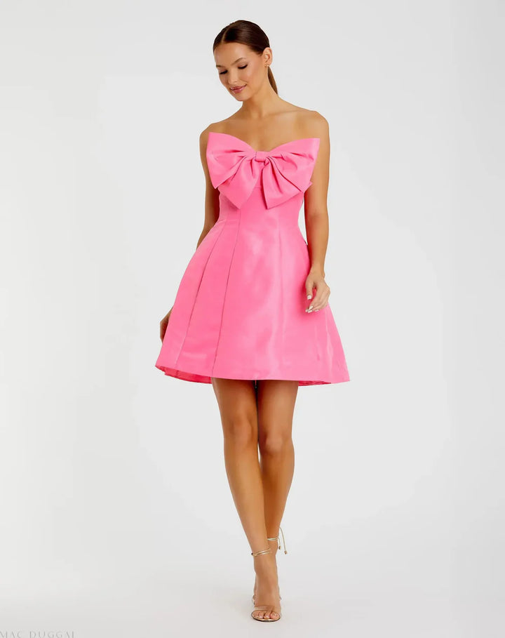 Mac Duggal 49210 Strapless Oversized Bow Fit & Flare Mini Dress