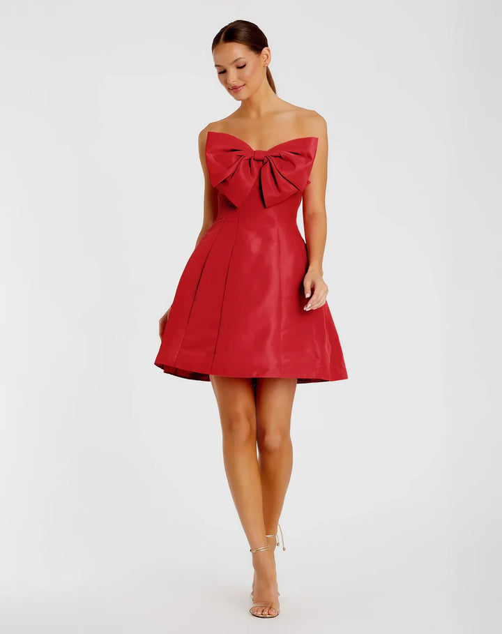 Mac Duggal 49210 Strapless Oversized Bow Fit & Flare Mini Dress