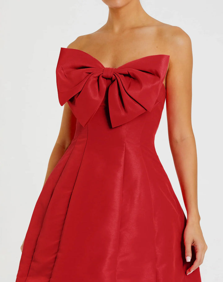 Mac Duggal 49210 Strapless Oversized Bow Fit & Flare Mini Dress
