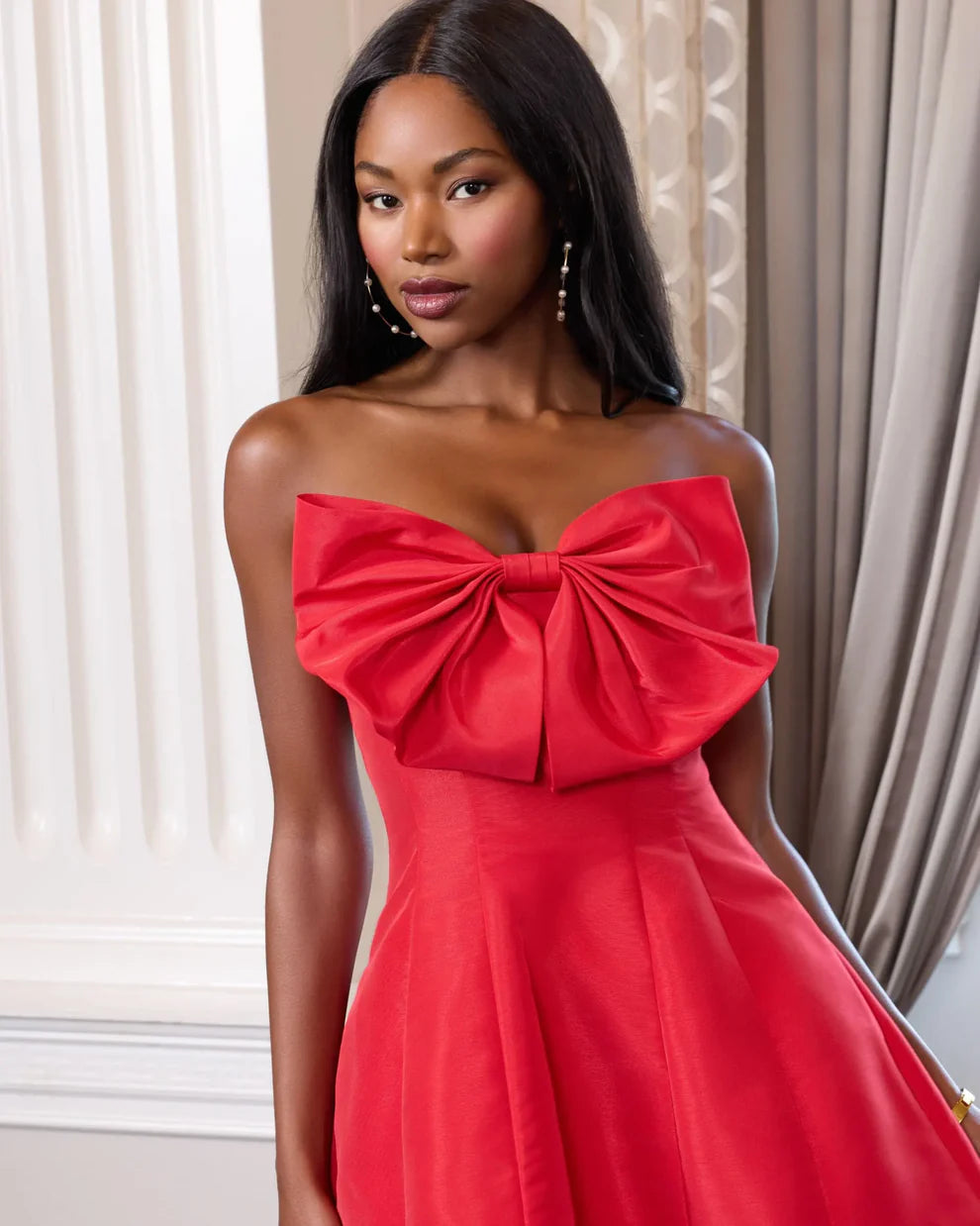 Mac Duggal 49210 Strapless Oversized Bow Fit & Flare Mini Dress