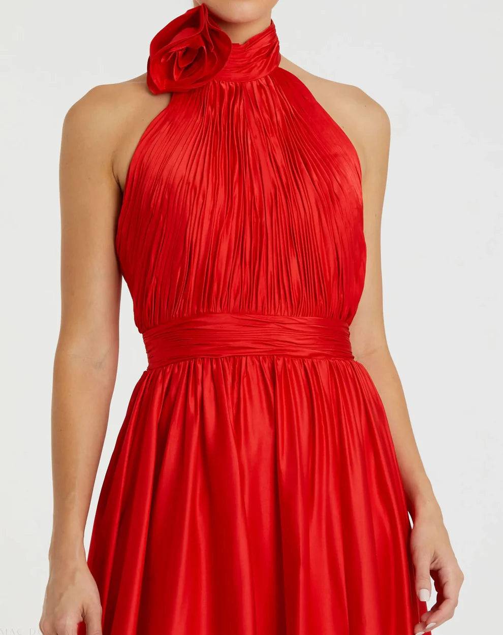 Mac Duggal 49333 Halter Neck Open Back Satin Gown with Slit