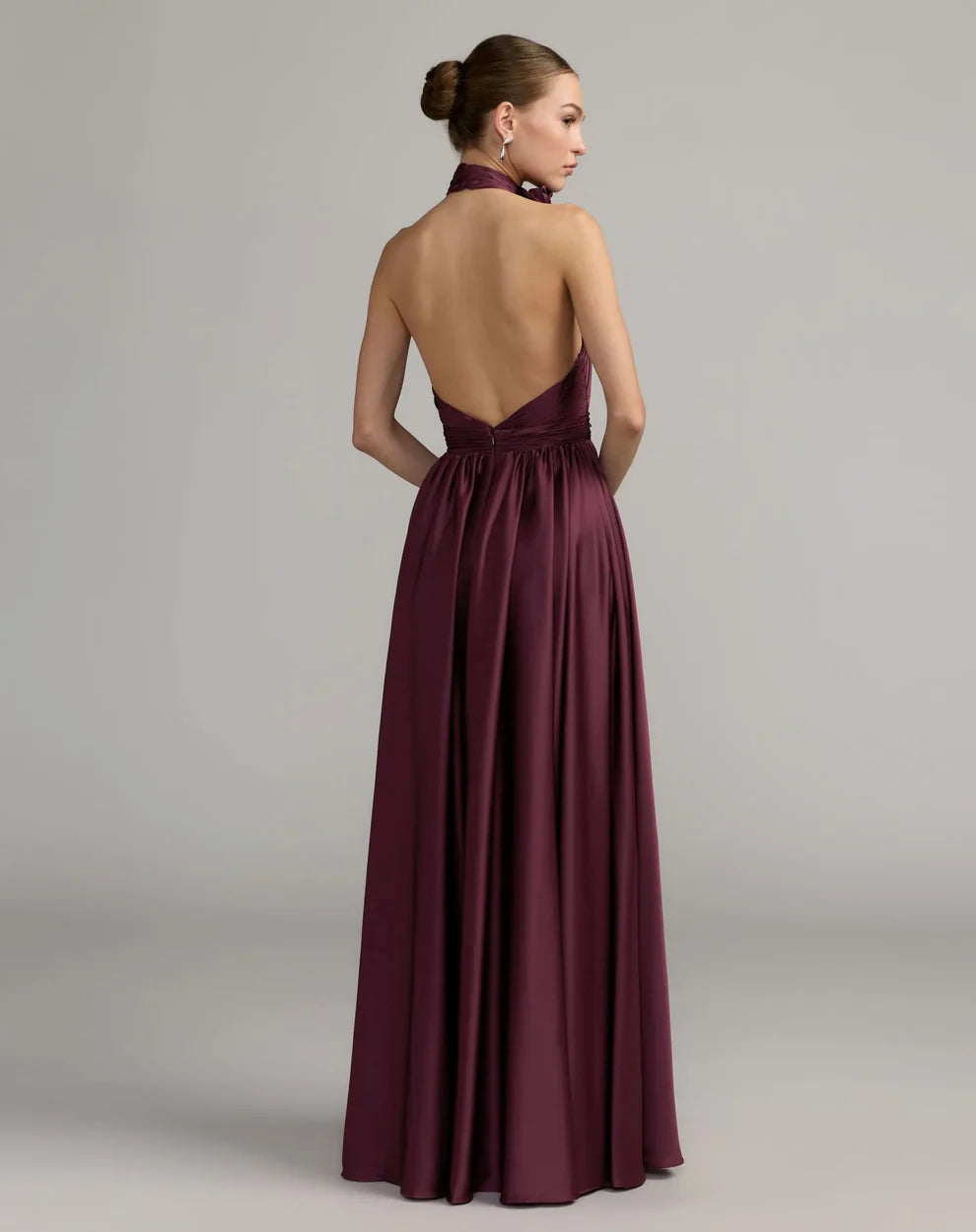 Mac Duggal 49333 Halter Neck Open Back Satin Gown with Slit