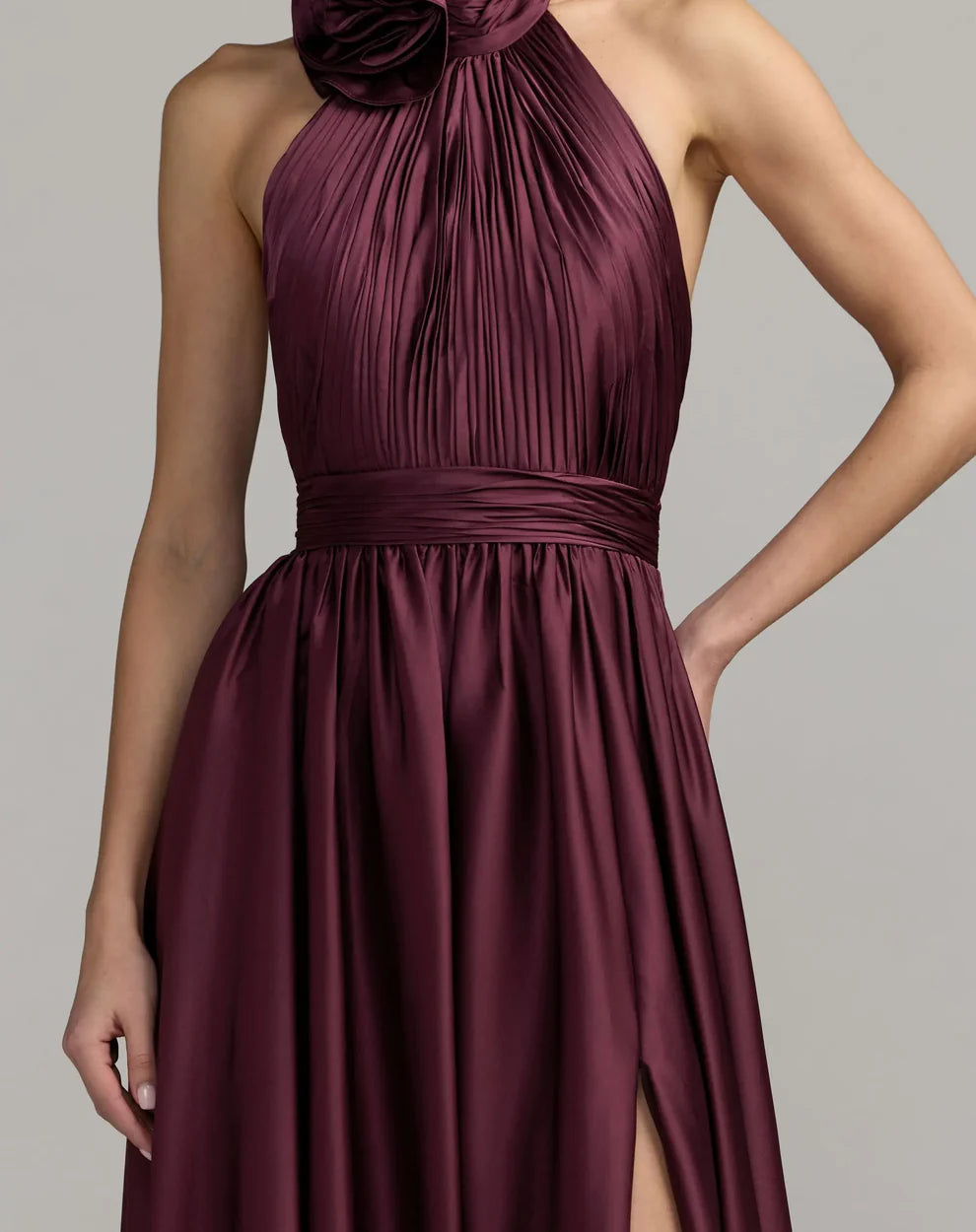Mac Duggal 49333 Halter Neck Open Back Satin Gown with Slit