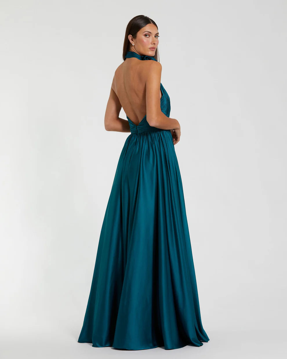 Mac Duggal 49333 Halter Neck Open Back Satin Gown with Slit