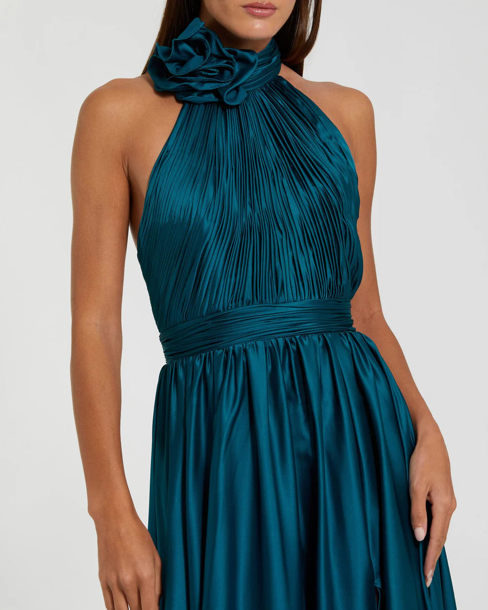 Mac Duggal 49333 Halter Neck Open Back Satin Gown with Slit