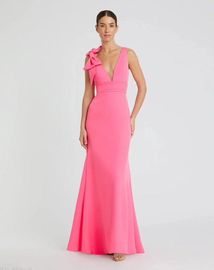 Mac Duggal 49454 Sleeveless V Neck Bow Detail Mermaid Gown