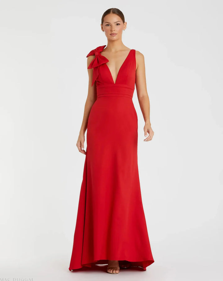 Mac Duggal 49454 Sleeveless V Neck Bow Detail Mermaid Gown