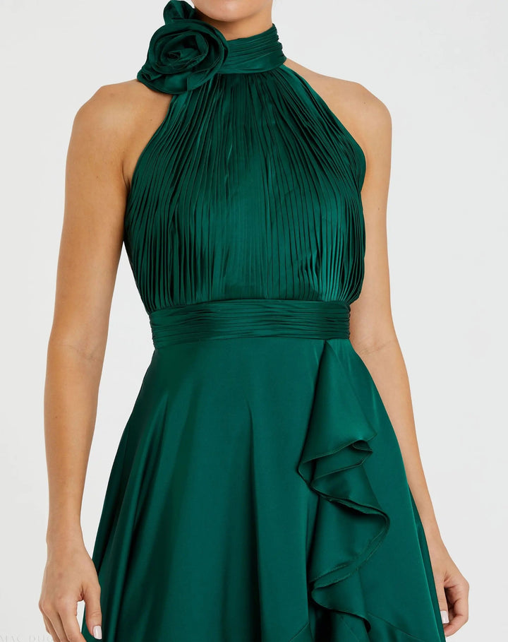Mac Duggal 49488 Halter Neck Flower Detail Ruffled Midi Dress