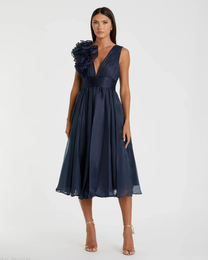 Mac Duggal 49494 Sleeveless Chiffon A-Line Tea Length Cocktail Dress
