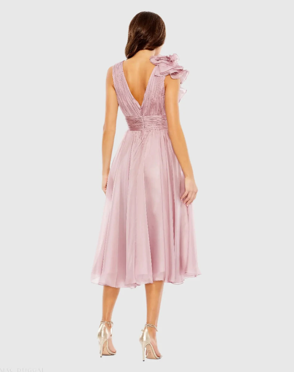 Mac Duggal 49494 Sleeveless Chiffon A-Line Tea Length Cocktail Dress