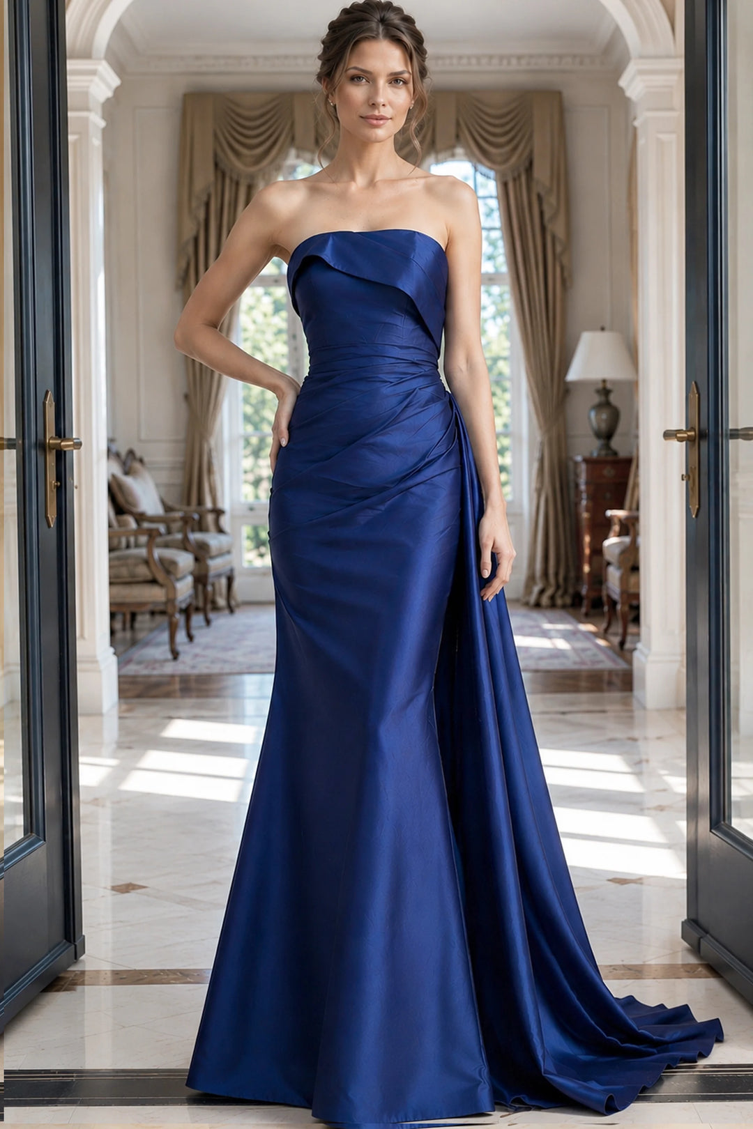 Jovani 49509 Strapless Draped Satin Gown - FOSTANI.com