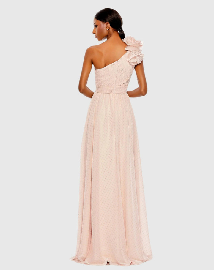 Mac Duggal 49536 One Shoulder Polka Dot Chiffon Gown With Ruffle Detail
