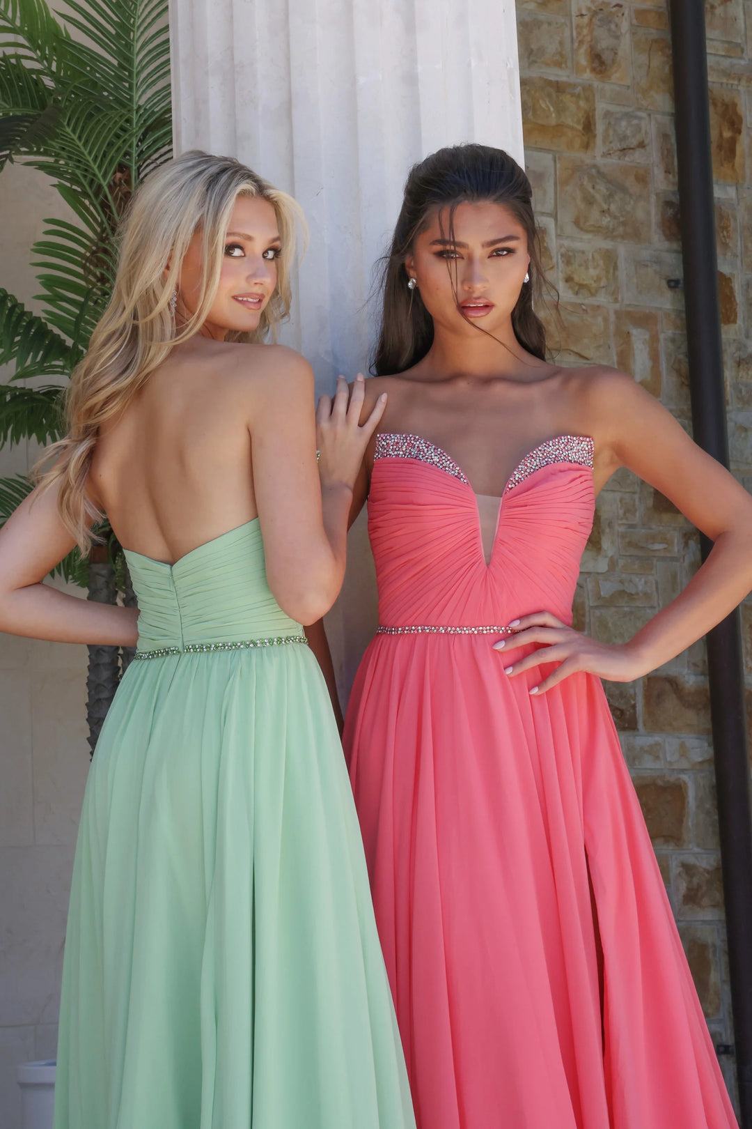 Jovani 49536 Strapless Coral Chiffon A-Line Gown