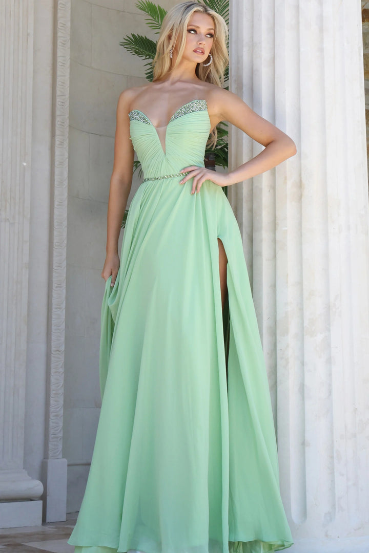 Jovani 49536 Strapless Coral Chiffon A-Line Gown