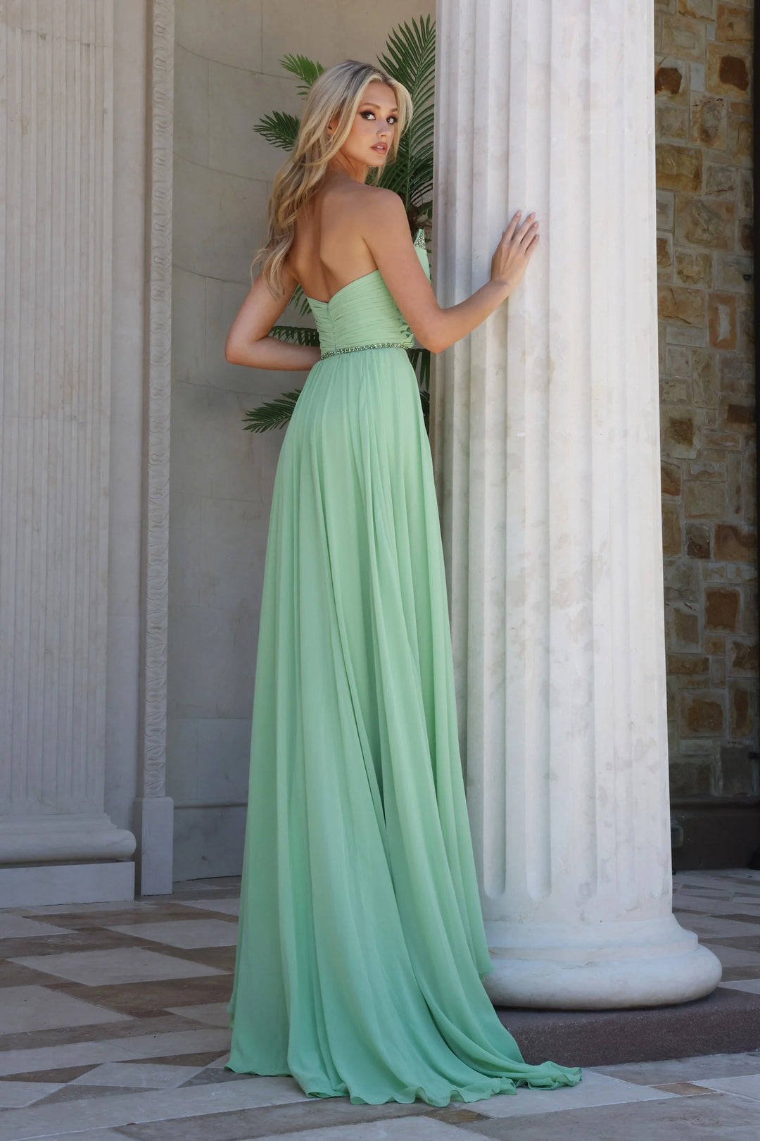 Jovani 49536 Strapless Coral Chiffon A-Line Gown