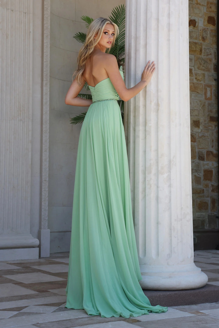 Jovani 49536 Strapless Coral Chiffon A-Line Gown