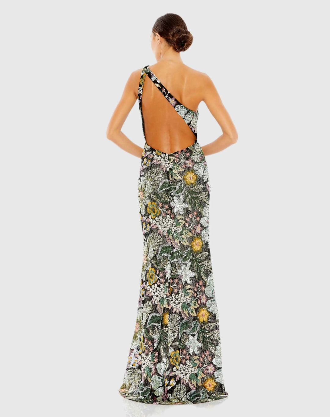 Mac Duggal 49574 Floral Sequined Embroidered One Shoulder Trumpet Gown