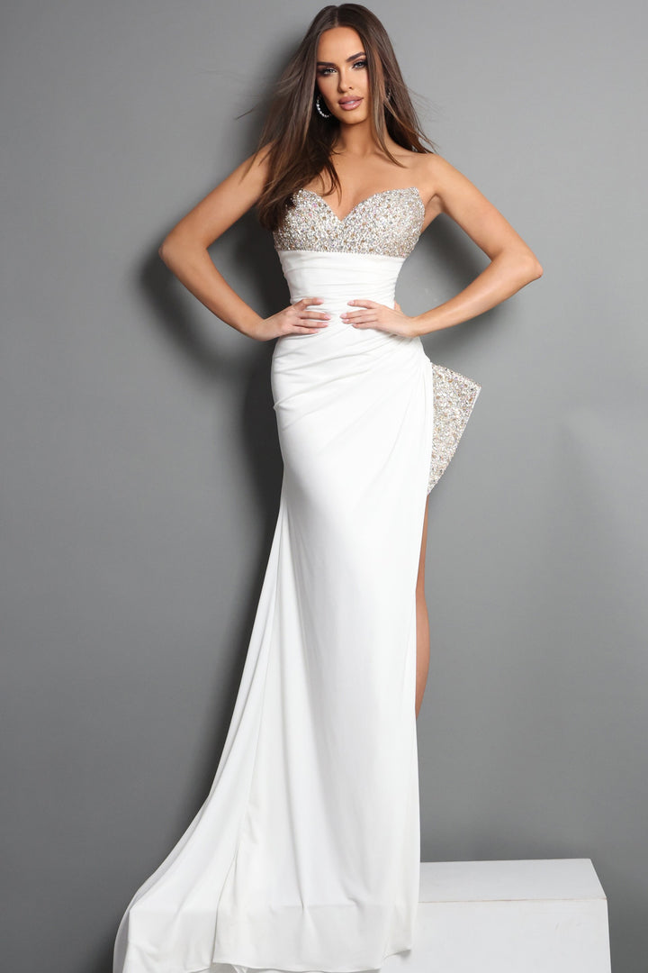 Jovani 49577 Strapless Sleeveless Crystal-Embellished Beaded Bodice Bridal Dress