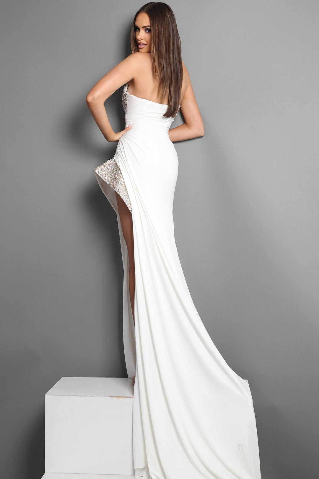 Jovani 49577 Strapless Sleeveless Crystal-Embellished Beaded Bodice Bridal Dress