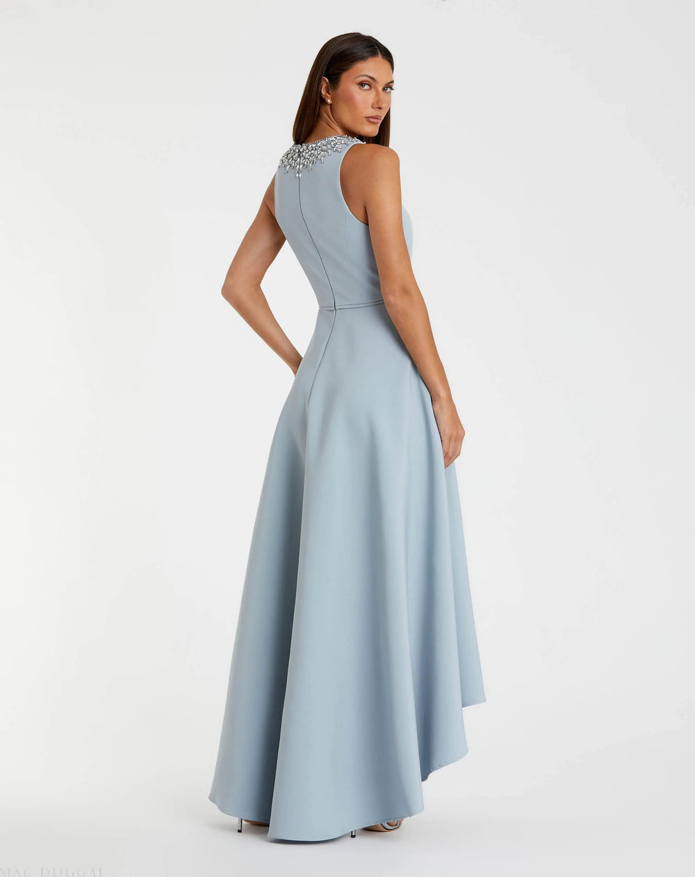 Mac Duggal 9949844P Blue Crepe Embellished Neck High Low Gown - FOSTANI.com