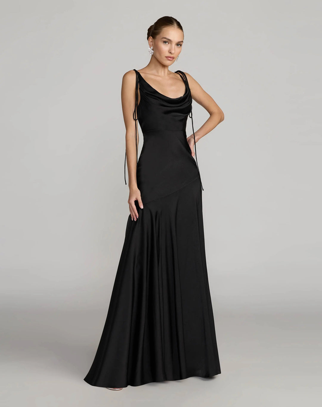 Mac Duggal 49914 Charmeuse Cowl Gown With Thin Bow Straps Dress - FOSTANI.com