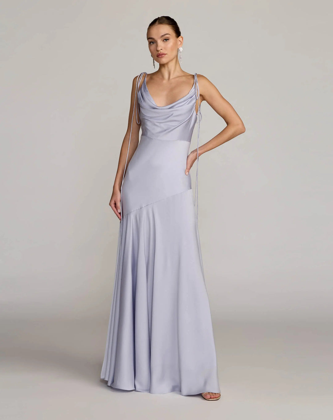 Purple Charmeuse Cowl Gown With Thin Bow Straps - FOSTANI.com