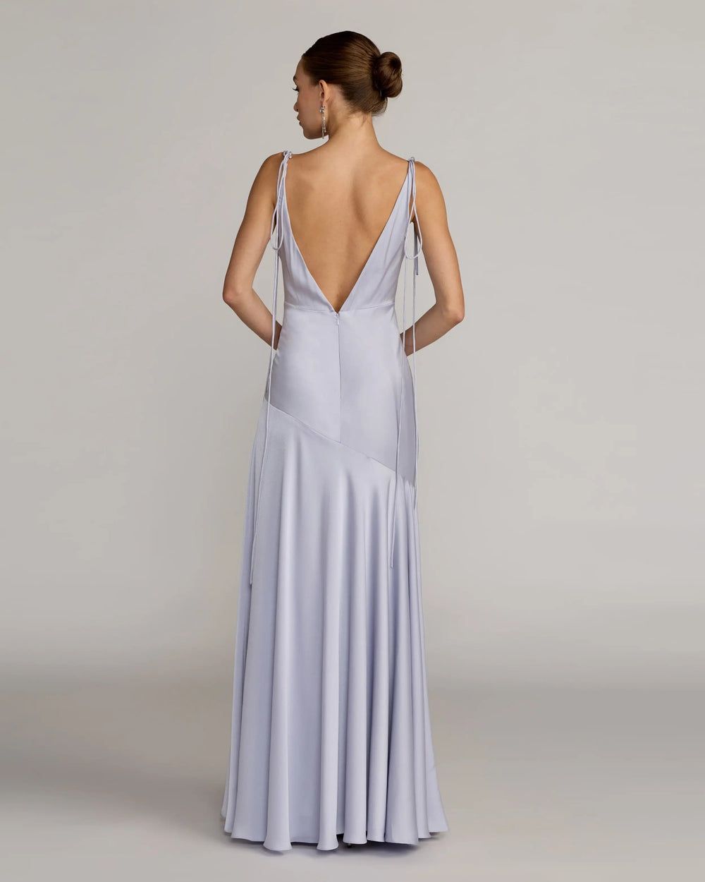 Purple Charmeuse Cowl Gown With Thin Bow Straps - FOSTANI.com